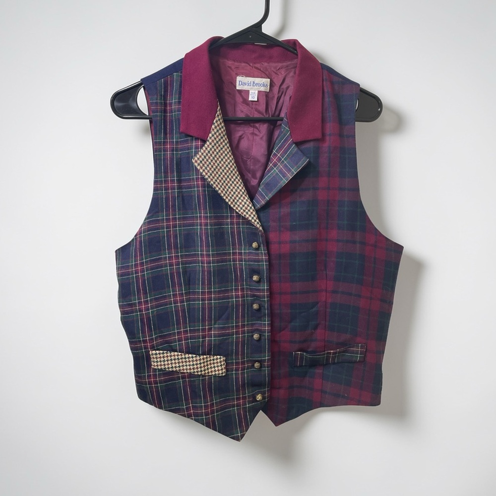 Vintage Plaid Vest David Brooks 90s Preppy Grunge Academia Button Front Size 10 - Picture 2 of 5